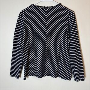 Talbots Striped‎ Knit Top Navy Blue White Chevron Mock Neck Size Large Petite